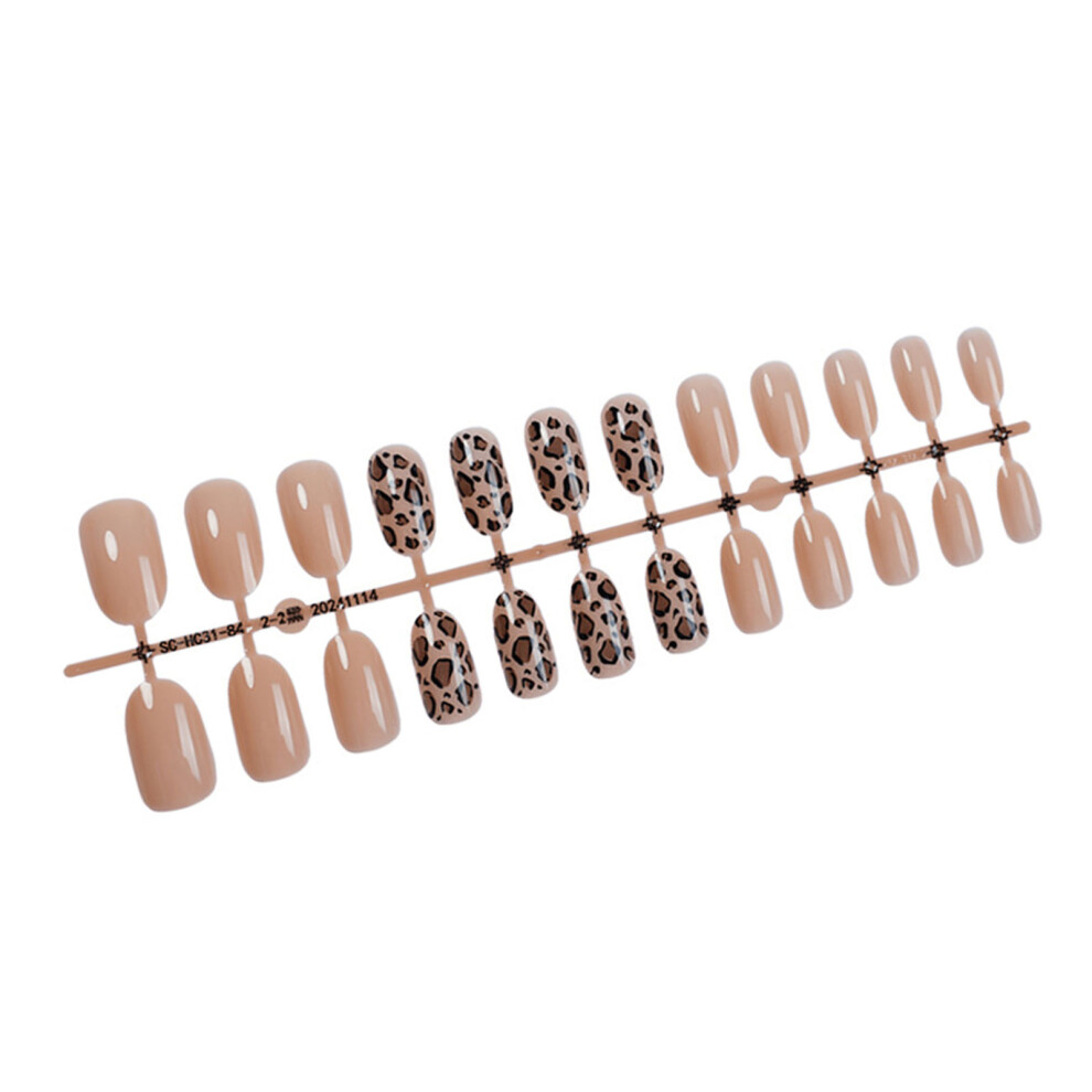 24pcs Leopard Print Press On Nail Short Almond Acrylic False