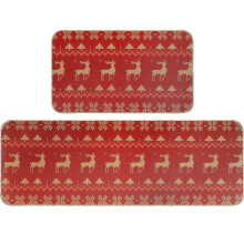 2-Piece Christmas Kitchen Rug Set - Non-Slip Elk Design Doormats