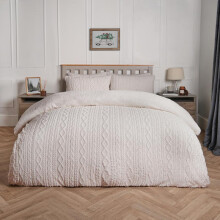 (Natural, Single) OHS Cable Knit Duvet Set Fleece Soft Cosy Winter Warm Plush Plump Sherpa Reverse Duvet Cover and Pillowcase Bedding Set Single Double King