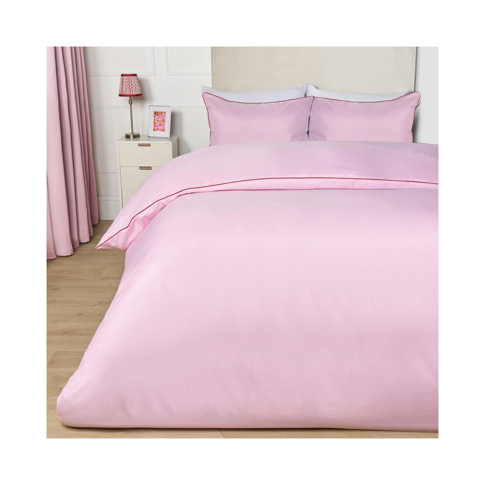 (Pink/Red, Double) OHS Luxury Duvet Cover Set Piped Edge Soft Quilt Pillowcase Bedding-image-OPC-PKDV6SD-NEW