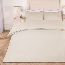 (Cream/Black, Single) OHS Luxury Duvet Cover Set Piped Edge Soft Quilt Pillowcase Bedding