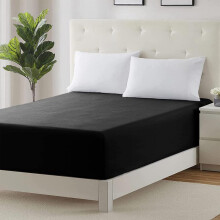 (Black, Double) 26CM Extra Deep Premium Quality Brushed Microfiber Fitted Bed navy Sheets one pillow - 10 Colors Options, Ultra Soft, Wrinkle-Free &