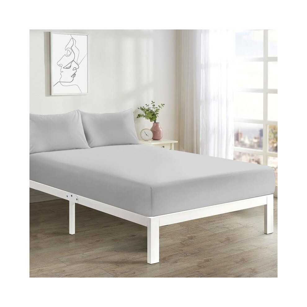 (Silver, Super King) Super Soft Ultra Plush Microfiber Wrinkle Free Bed Sheet Fitted Sheet 25cm,  Flat Sheet &  Extra Deep Fitted Sheet 40cm. PLEASE N-image-OPC-PKDVBRD-NEW