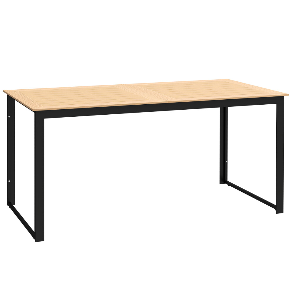 Outdoor Garden Dining Table for 6 People 160x80cm Rectangular Metal Frame with Slatted Top Balcony Deck Teak Finish-image-OPC-PKDVCDB-NEW