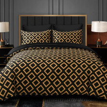 (Gold & Black Satin Silk, Super King (220 x 260 cm)) Satin Silk Black & Gold Duvet Cover Set with Pillow Cases, Ultrasoft Bedding Sets All Sizes Available, Premium Satin Silk Duvet Covers