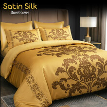 (Gold Satin Silk, Single (135 x 200 cm)) Satin Silk Black & Gold Duvet Cover Set with Pillow Cases, Ultrasoft Bedding Sets All Sizes Available, Premium Satin Silk Duvet Covers