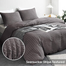 (Charcoal, Single) Seersucker Quilt Cover Set – Polycotton 3 Piece Bedding, Wrinkle-Free Comfort UK