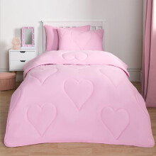 (Heart Pink, Double) OHS Coverless Quilted Duvet with Pillowcase Set Soft Fleece Teddy Sherpa Cable Knit 7.5/10.5 TOG All Year Round Summer Winter Camping