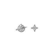 Planet Earrings, S925 Sterling Silver Small Asymmetric Women's Earrings with Zircon Inlaid