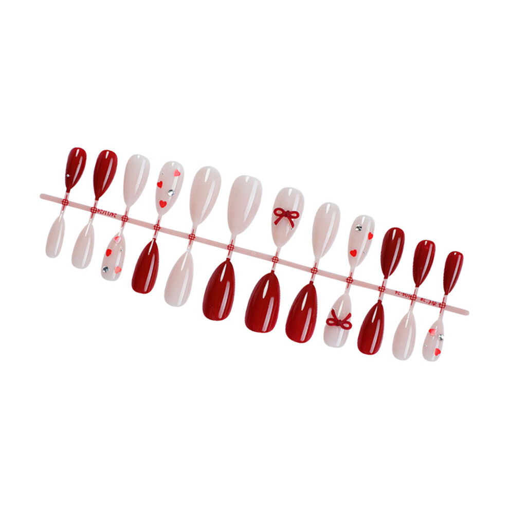 24Pcs Glossy Valentine Design False Nail Full Cover Artificial