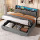 (Grey, LED Headboard with Charging Station) King Upholstered Bed Frame with Hydraulic Storage 1