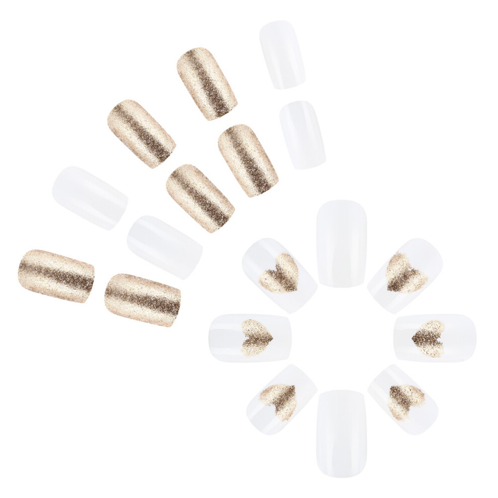 24 Pcs Heart Acrylic Nail Valentines Day False Nail Medium Press