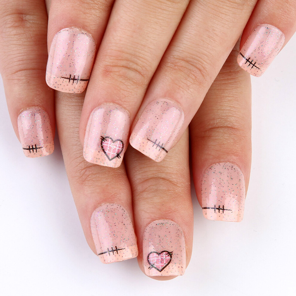 24x Valentines Day Press On Nail French Tip Stick on Nail Heart