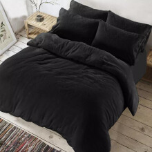 (Black, Double) New Soft Teddy Fleece Duvet Quilt Cover Bedding Set with 2 Pillow Cases Cosy bedding All Sizes