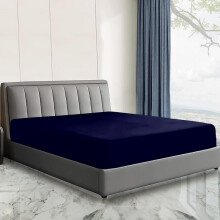 (NAVY, Single Fitted Sheet) Extra Deep Pocket Plain Fitted Bed Sheet (26cm) Microfiber Fabric Super Soft & Breathable Comfortable All UK Sizes For Thick Mattress Availa