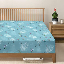 (Country Bird , Double ) Eversoft Bedding 100% Egyptian Cotton Printed Fitted Sheet – 400 Thread Count Floral Bedding with 30cm Deep Pockets