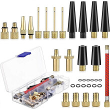 Bike Pump Nozzle, 33 Pieces Balloon Inflator Nozzle, DV SV AV Bike Pump Adapter with Storage Box, Valve Adapter with Inflation Hose