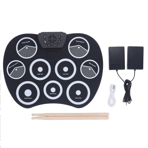 Portable 9-Pad Roll Up Electric Drum Set Silicone/Plastic with USB 2