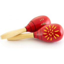 Decorated Wooden Maracas - Red - One Pair
