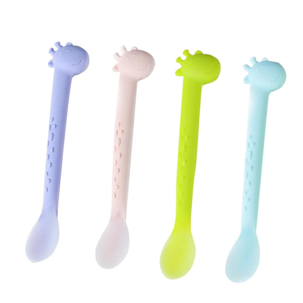 Silicone Feeding Spoons for Newborns - 4Pcs Soft Training Utensils with Contoured Handles, Safe Baby Tableware