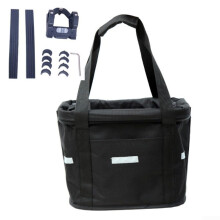 Spacious Detachable Bicycle Basket for Pets and Storage with Hand Strap, Black Color, Durable Material, Easy Installation
