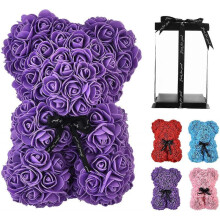 Rose Flower Bear -10 Inches Tall -Over 250+ Flowers Rose Teddy Bear - Clear Gift Box Included (Purple, 10in)