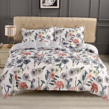 (Pink Floral, Superking) Luxury 4-Piece Floral Bedding Set: Duvet Cover, Fitted Sheet & Pillowcases Machine Wash Stripes