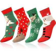 4 Pairs Women Men Christmas Warm Socks, Cozy Winter Warm Christmas Socks