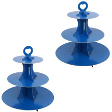 2 Pack 3-Tier Cupcake Stand for 24 Cupcakes, Dark Blue Cardboard Display for Wedding, Birthday, Baby Shower, Graduation