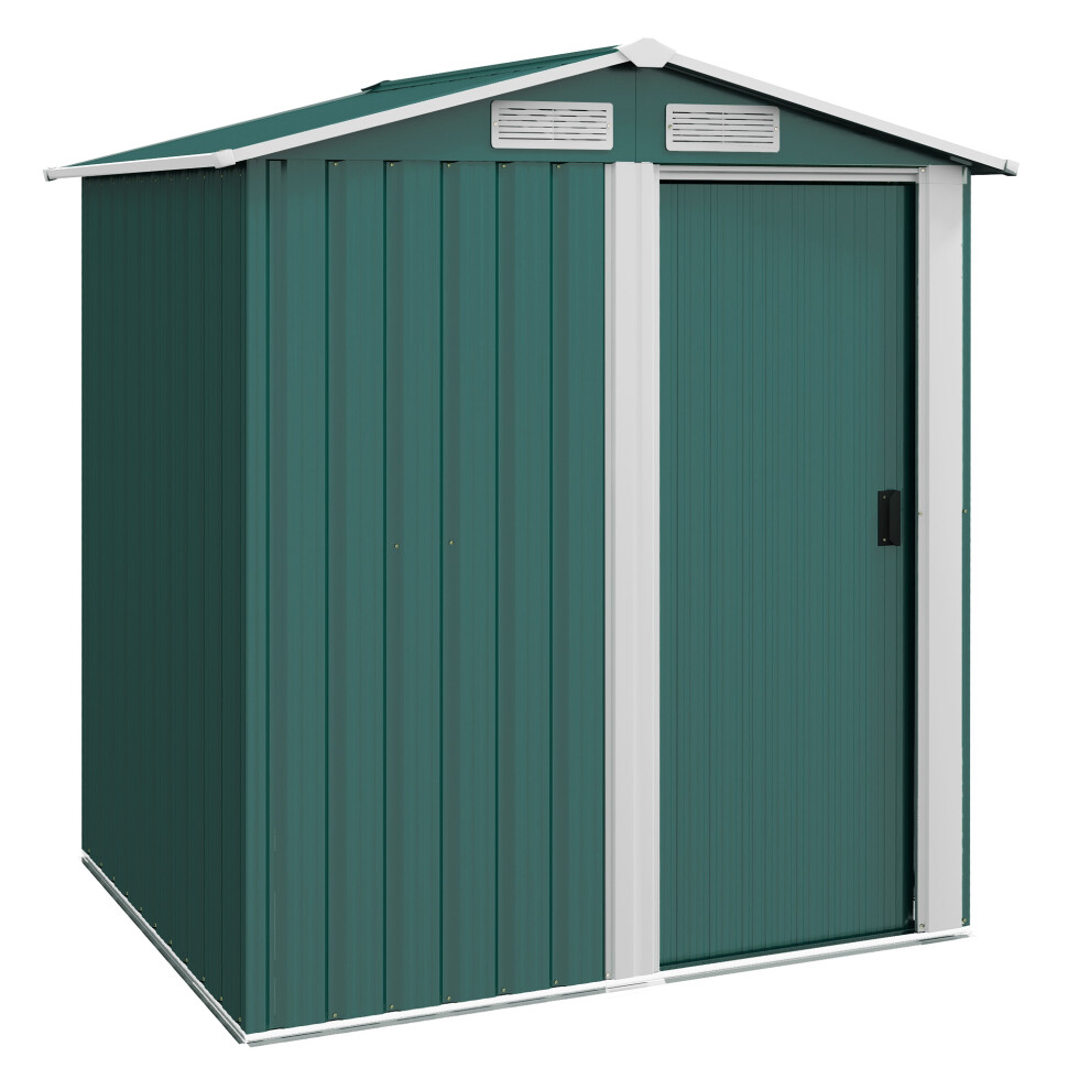 Green Metal Garden Storage Shed 152x132x188cm with Sloped Roof Floor Sliding Door for Secure Outdoor Tool Storage-image-OPC-PKDVYKT-NEW