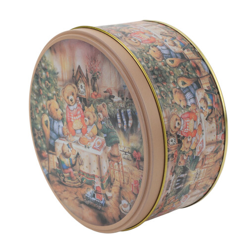 Round Cookie Tin with Lid Metal Decorative and 1