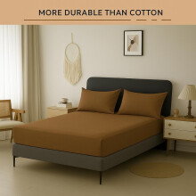 (Brown, Double) Extra Deep Pocket Plain Fitted Bed Sheet (26cm) Microfiber Fabric Super Soft & Breathable Comfortable All UK Sizes For Thick Mattress Availa