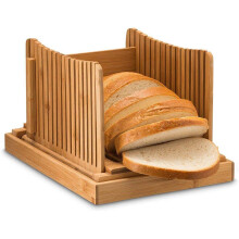 Folding Bamboo Bread Slicer with Crumb Catcher Tray, Adjustable Bread Cutting Guide for Loaf Cakes and Sandwiches