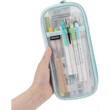 Grid Mesh Pen Pencil Case with Zipper Clear Makeup Color Pouch Cosmetics Bag Multi-Purpose Travel School Teen