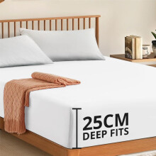 (White, Super King) Imperial Rooms Extra Deep Pocket Plain Fitted Bed Sheet 25CM 40CM Deep Mattress , Hotel Quality Bedsheet ,Microfiber Fitted Bedsheet Bamboo