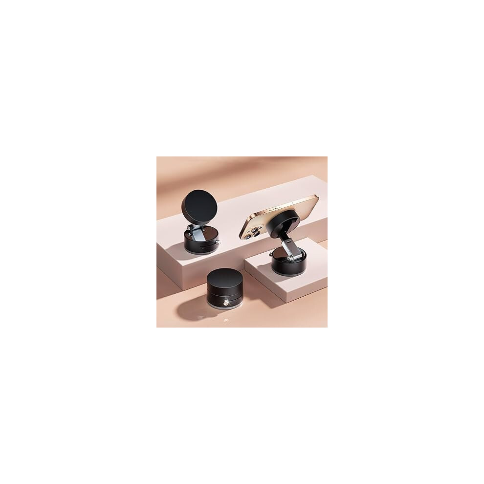 Vacuum Magnetic Phone Holder, 360 Rotating Adjustable Suction Cup Stand For Car, Gym, Mirror, Smooth Surfaces - Black 9016109761255