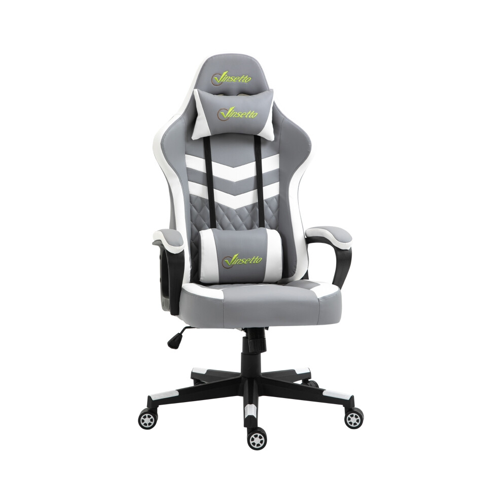 Computer Desk Chair with Lumbar Support Racing Style Faux Leather Gaming Chair with Headrest and 360 Swivel Wheels Grey White-image-OPC-PKDWFMS-NEW