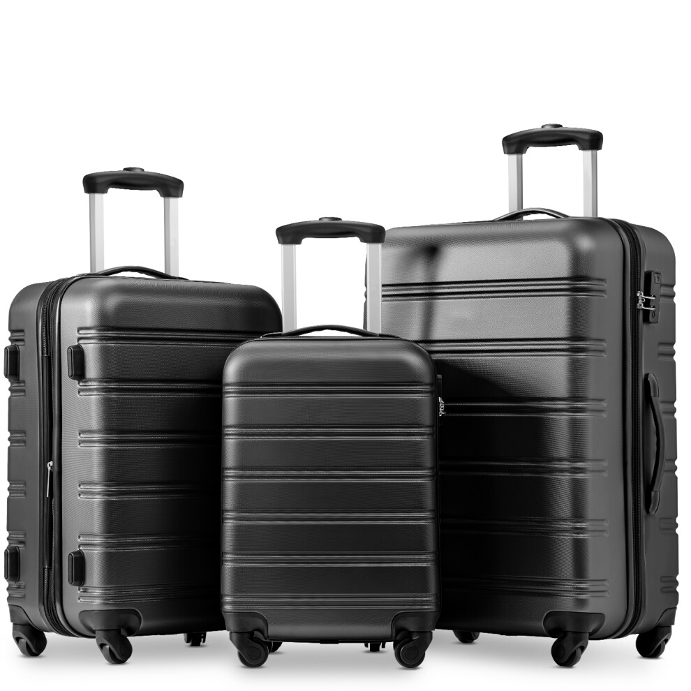 Travel Trolley Suitcase Set of 3 ABS Hard Shell with 4 Wheels 20/24/28 Inch Hand Luggage in Black - Durable & Reliable-image-OPC-PKDWFXR-NEW