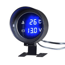 LGJ0310 Car Water Temperature Meter and Voltmeter Gauge with Blue LED Digital Display, 12mm Multifunctional Size
