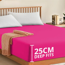 (Pink, Single) Imperial Rooms Extra Deep Pocket Plain Fitted Bed Sheet 25CM 40CM Deep Mattress , Hotel Quality Bedsheet ,Microfiber Fitted Bedsheet Bamboo