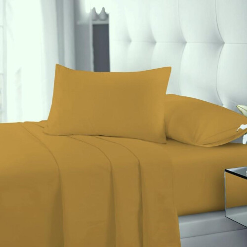 (MUSTARD, PILLOW CASE) Premium Quality FLAT Bed Sheet Extra Deep Full 100% Poly Cotton Flat Sheet All Sizes