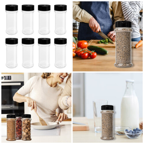 8Pcs Multipurpose Round Plastic Spice Jars Clear Container For 1