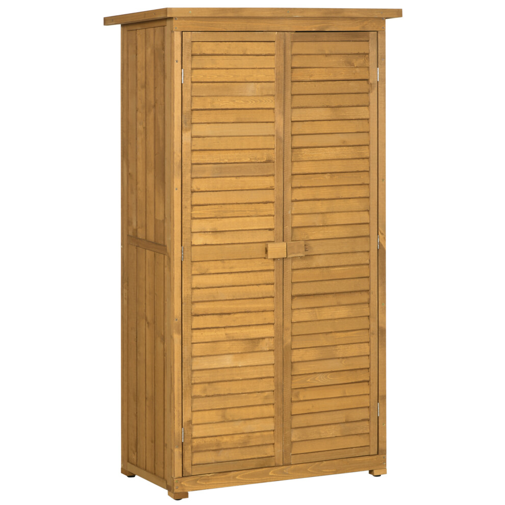 Wooden Outdoor Garden Shed with Asphalt Roof 3-Tier Shelves Compact Tool Storage Unit 87cm x 47cm x 160cm Shutter Design-image-OPC-PKDWMTQ-NEW