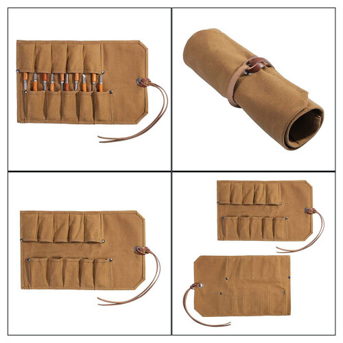 Heavy Duty Waxed Canvas Small Tool Bag Tool Pouch for Chisels 2