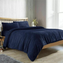 (Navy Blue, King) Teddy Bear Fleece Duvet Cover Set Sherpa Thermal Warm Soft Bedding & Pillowcases Available In Different Colour and Size