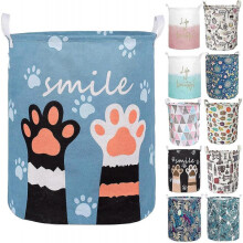 19.7in Waterproof Foldable Laundry Hamper, Dirty Clothes Laundry Basket, Linen Bin Storage Organizer for Toy Collection (Blue Paw)