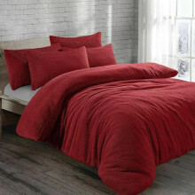 (Red, Single) Teddy Bear Fleece Duvet Cover Set Sherpa Thermal Warm Soft Bedding & Pillowcases Available In Different Colour and Size