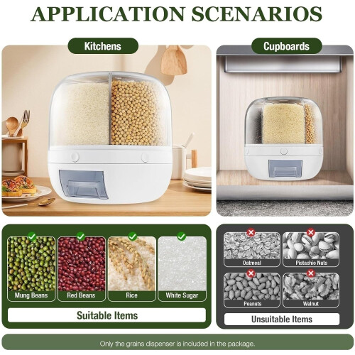 Breakfast Cereal Dispenser White Rotating Grain Storage Container for Rice Beans Cereal 3.5L Round Design 1