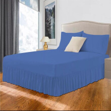 (Mid Blue, Super King) Plain Valance Sheet Percale Egyptian Cotton Fitted Sheets | Easy Care 16" / 40cm Extra Deep Frilled Valance Fitted Bed Sheet - Machine Washa