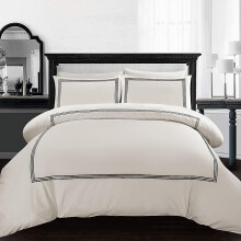 (cream-black, Single) Luxury Microfiber Duvet Cover Set – Embroidered Bratta Stitch Bedding with Pillowcases – Hotel Quality, Soft, Breathable & Machine Washable